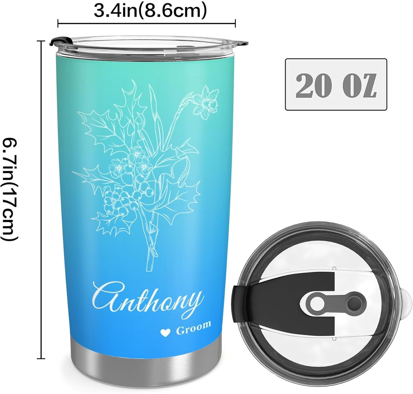 Personalized Tumbler + Flower + Text