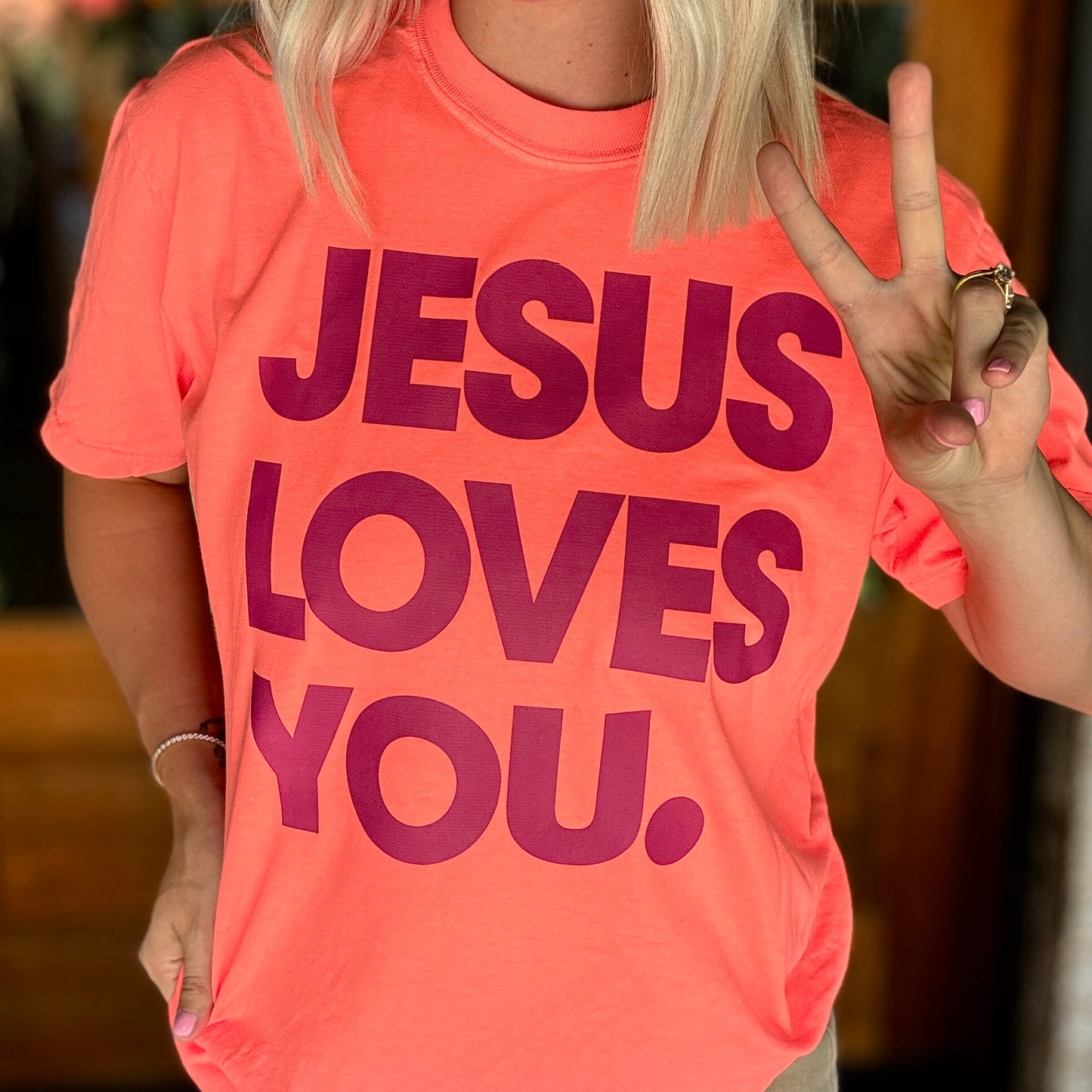 Neon Jesus Loves You. Graphic Tee D-1014