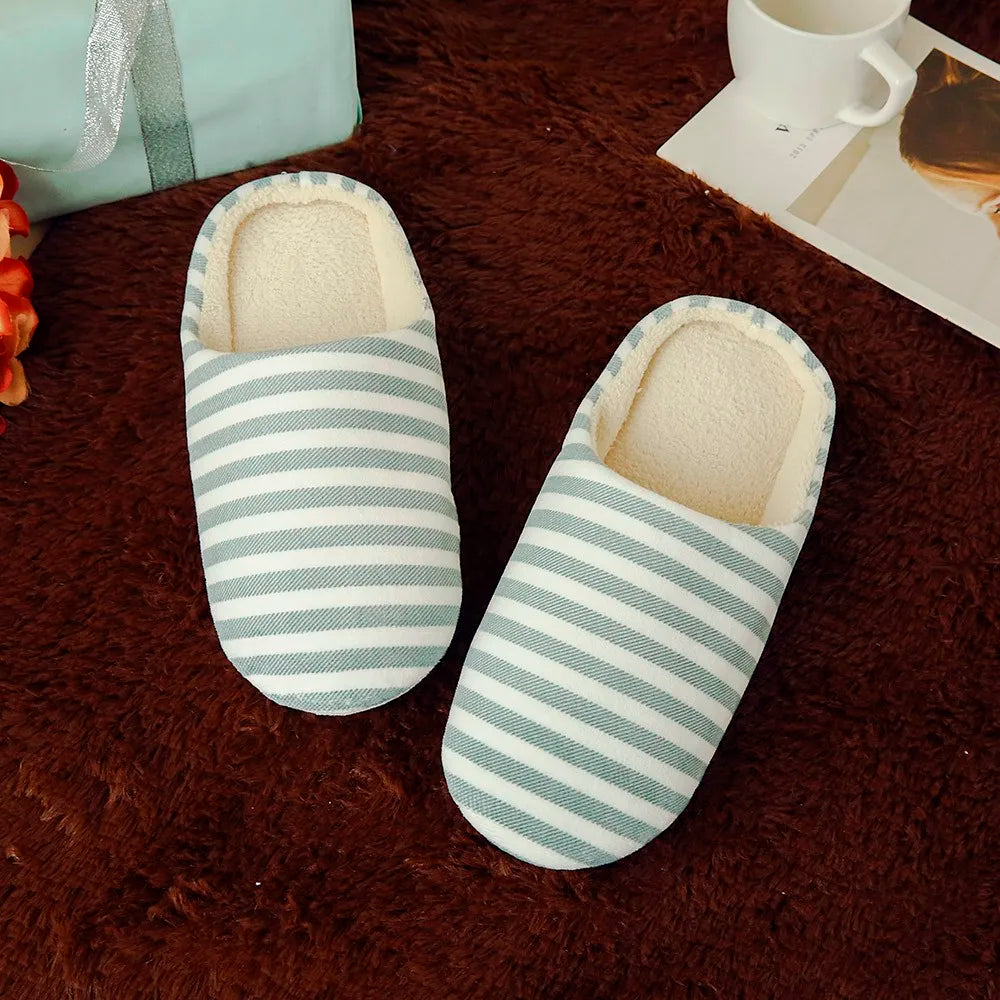 Free Shipping House Slippers For Women Warm Striped Slipper Indoors Anti-slip Winter House Shoes Winter Shoes Woman Warm