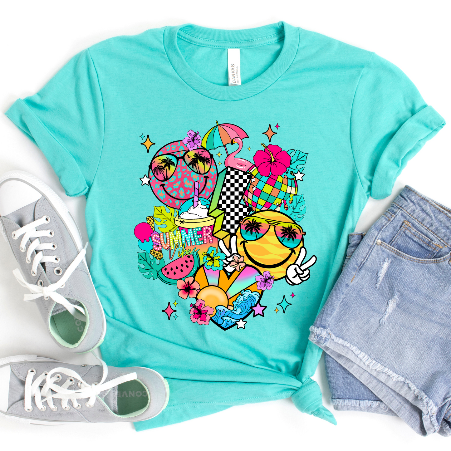 Summer Vibes Smiley Faces Graphic Tee