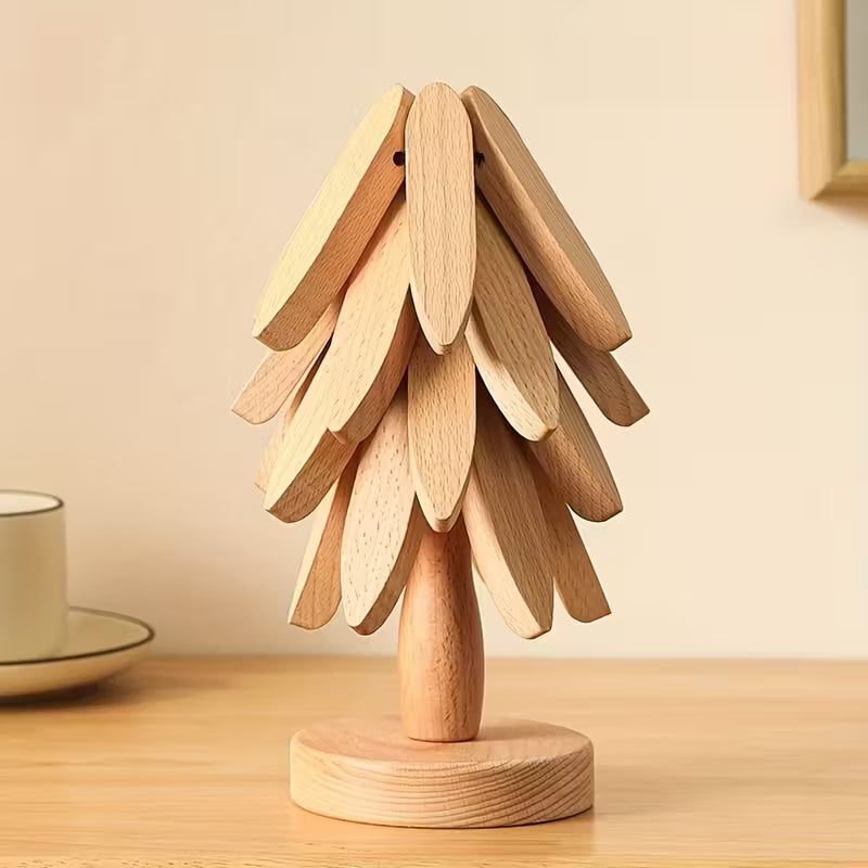 Solid Wood Heat Insulation Mat Set, Heat-resistant Table Mats, Tree-shaped Design