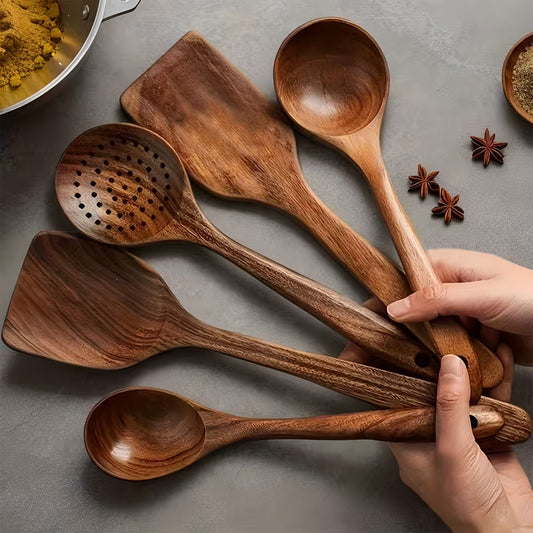 5Pcs Premium Wooden Kitchen Utensils Kit