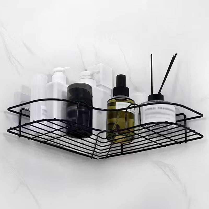 1pc Cast Iron Corner Shower Shelf - No-Drill Wall Mounted Bathroom Storage Rack