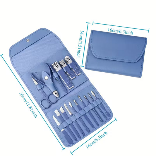 1 Set Of 16 Premium Stainless Steel Modern Style Of Nail Clippers Suit, Straight Blade Nail File, Ear Picks, Scissors, Beauty Care Professional Travel Kit