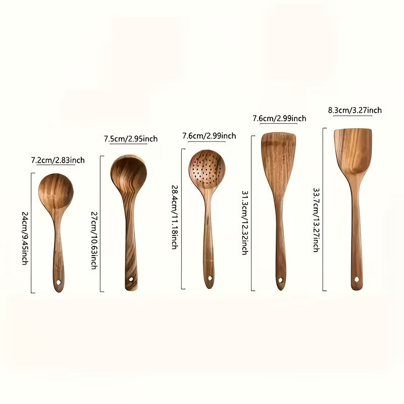 5Pcs Premium Wooden Kitchen Utensils Kit