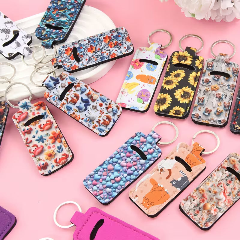 21pcs Lipstick Holder Keychain Bulk Neoprene Lipstick Gloss Lipstick Pouch with Metal Ring for Lipstick Lanyard Birthday Gift Travel Key Ring Holder, Multiple Colors, Modern.