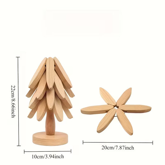 Solid Wood Heat Insulation Mat Set, Heat-resistant Table Mats, Tree-shaped Design