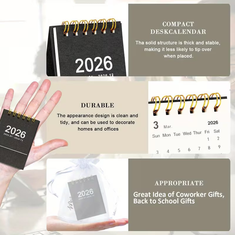 10pcs 2026 Mini Desk Calendar Set - Monthly Planner with Golden Accents, Compact Design for Home, Office, Party, Christmas & Back-to-School Gifts, Desk Calendar Set, Office Supplies, Elegant Cover Design, Durable Paper Material, Mini Calendar