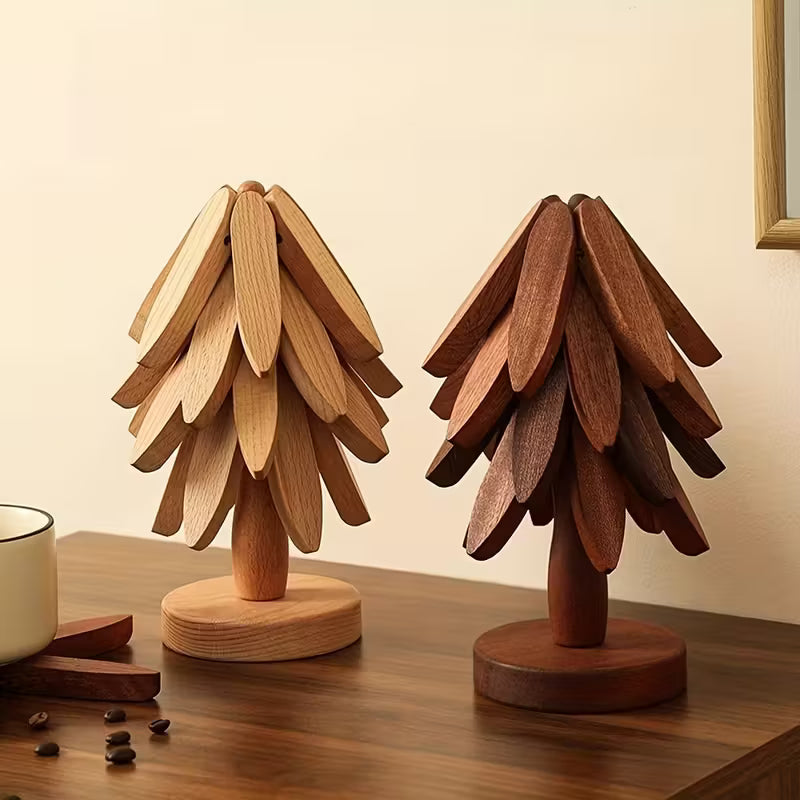 Solid Wood Heat Insulation Mat Set, Heat-resistant Table Mats, Tree-shaped Design