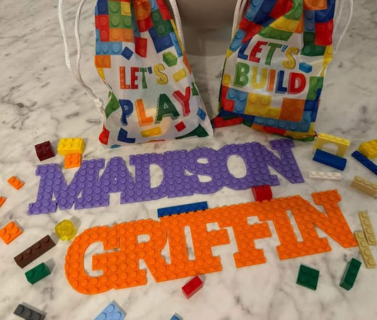 LEGO-style name boards