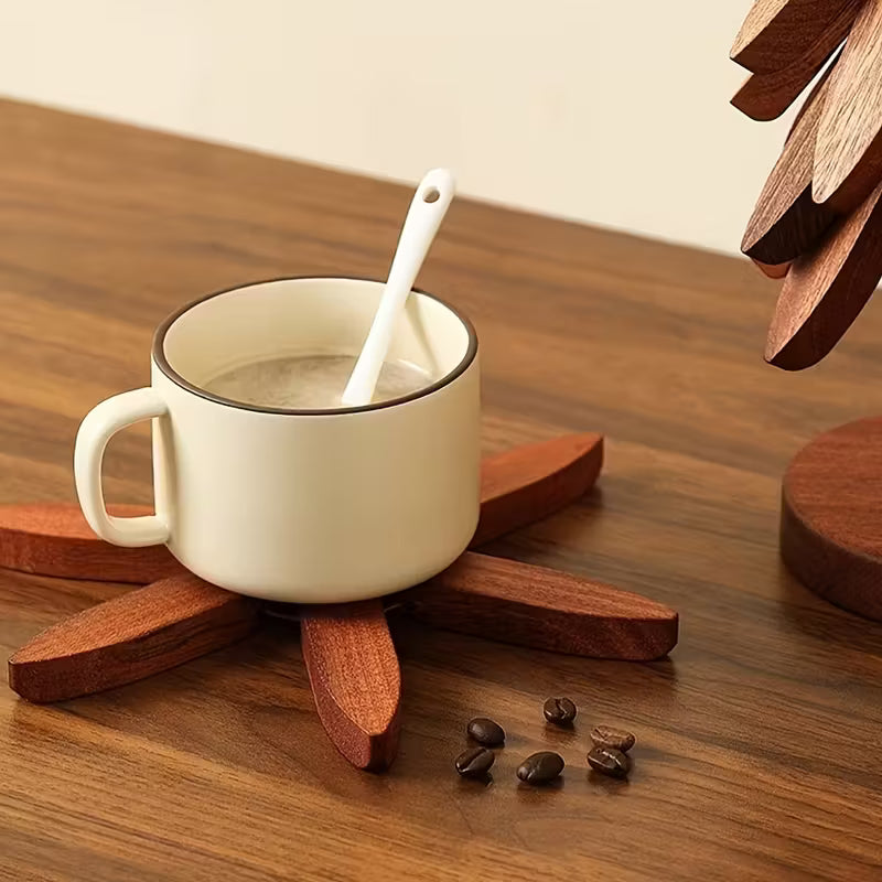 Solid Wood Heat Insulation Mat Set, Heat-resistant Table Mats, Tree-shaped Design