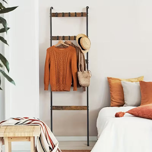 Blanket Ladder, 5 Tier Blanket Holder with 10 Removable Hooks