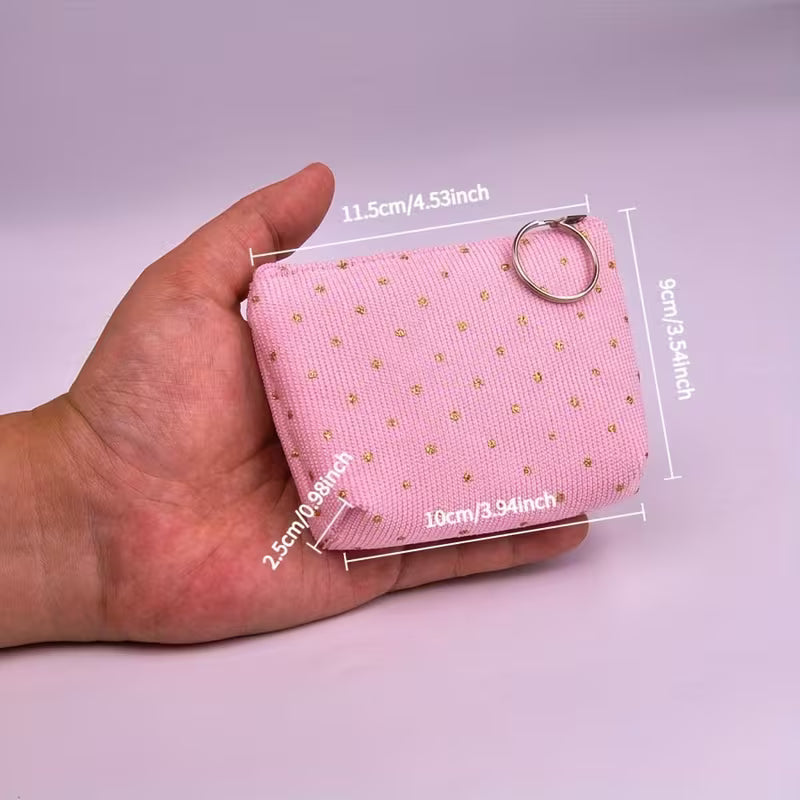 6 pc Women's Corduroy Polka Dot Coin Purse Clutch with Keychain