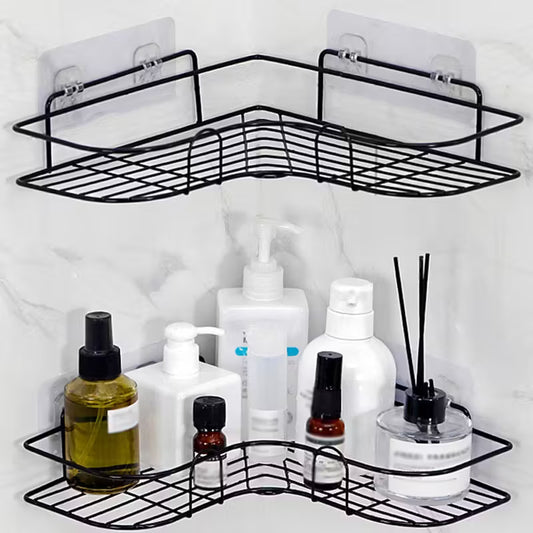 1pc Cast Iron Corner Shower Shelf - No-Drill Wall Mounted Bathroom Storage Rack