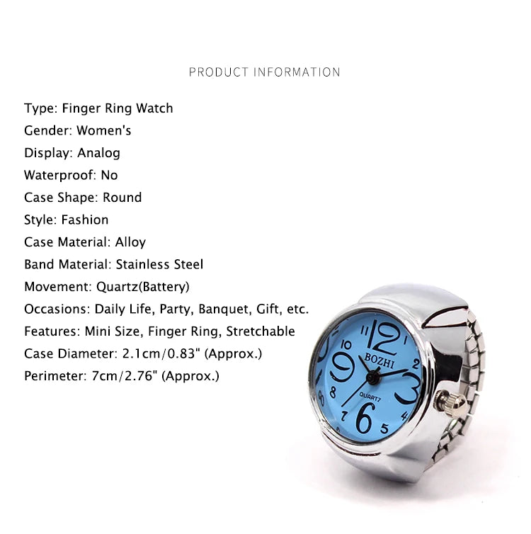Finger Ring Watch Women/Girl Sleek Steel Round Dial Elastic Quartz Finger Ring With Watch Female Ring Mini Size Gift for Student
