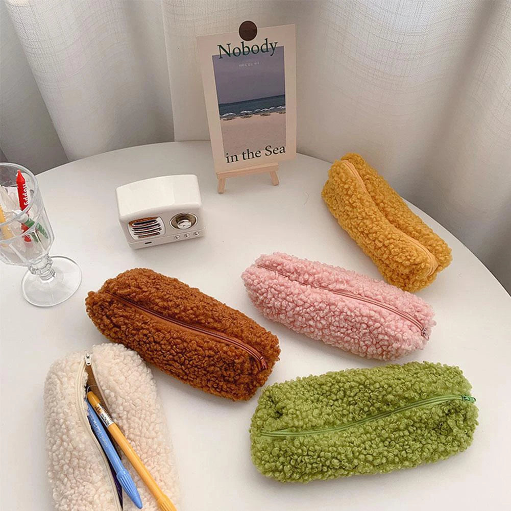 Lambswool Pencil Case Pen Pouch Plush Kawaii Zipper Bags Cosmetic Make Up Organizer  School Office Stationery Supplies