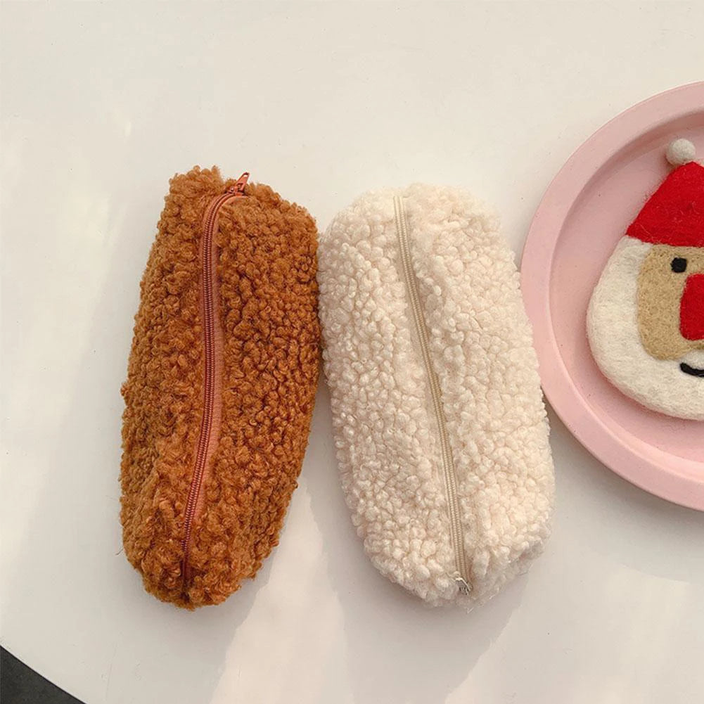 Lambswool Pencil Case Pen Pouch Plush Kawaii Zipper Bags Cosmetic Make Up Organizer  School Office Stationery Supplies