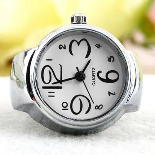 Finger Ring Watch Women/Girl Sleek Steel Round Dial Elastic Quartz Finger Ring With Watch Female Ring Mini Size Gift for Student