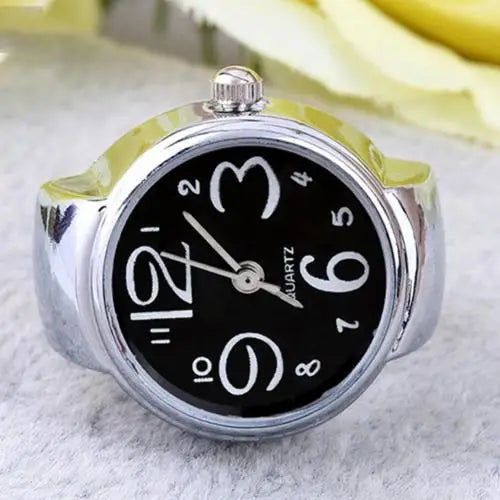 Finger Ring Watch Women/Girl Sleek Steel Round Dial Elastic Quartz Finger Ring With Watch Female Ring Mini Size Gift for Student