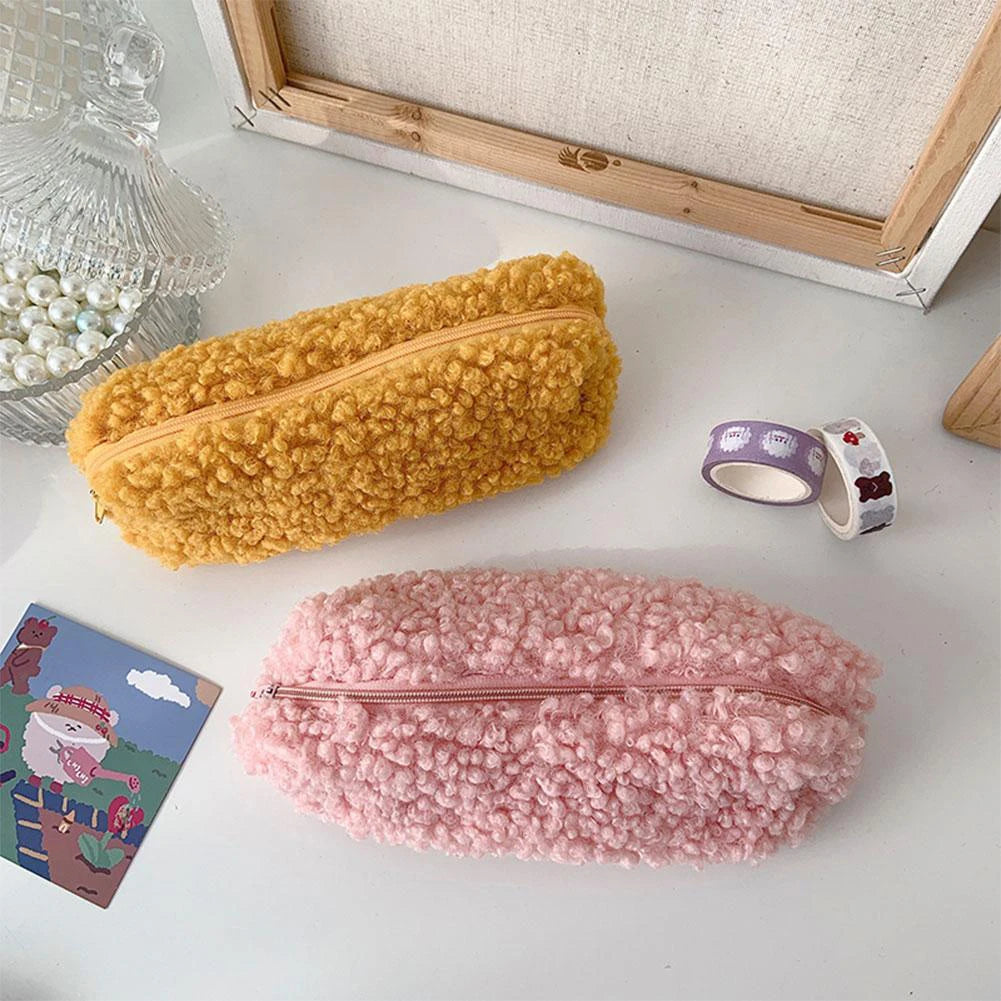 Lambswool Pencil Case Pen Pouch Plush Kawaii Zipper Bags Cosmetic Make Up Organizer  School Office Stationery Supplies