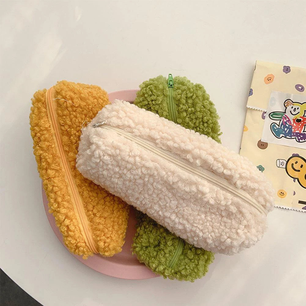 Lambswool Pencil Case Pen Pouch Plush Kawaii Zipper Bags Cosmetic Make Up Organizer  School Office Stationery Supplies