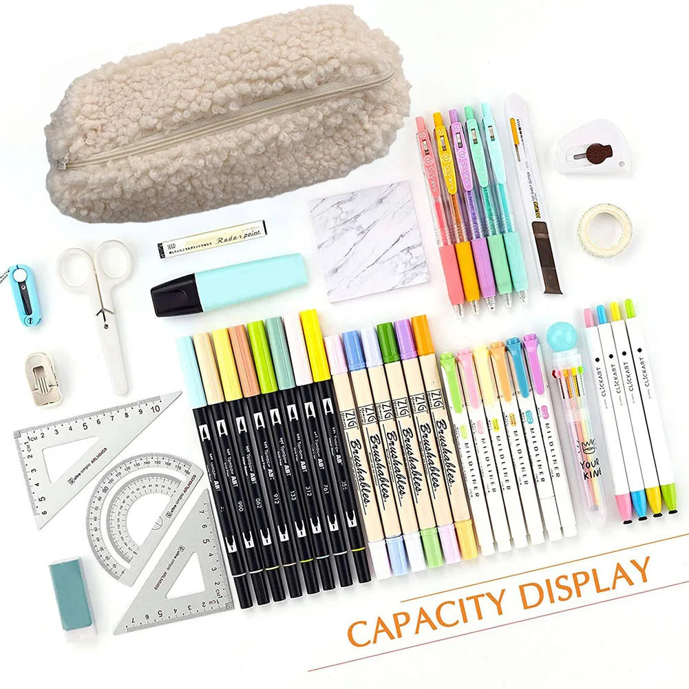 Lambswool Pencil Case Pen Pouch Plush Kawaii Zipper Bags Cosmetic Make Up Organizer  School Office Stationery Supplies
