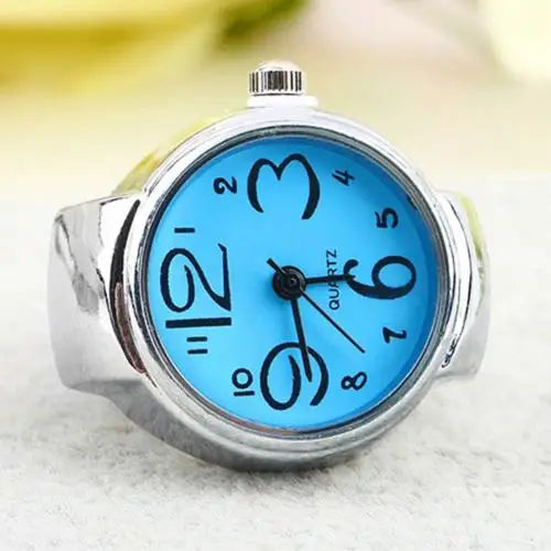 Finger Ring Watch Women/Girl Sleek Steel Round Dial Elastic Quartz Finger Ring With Watch Female Ring Mini Size Gift for Student