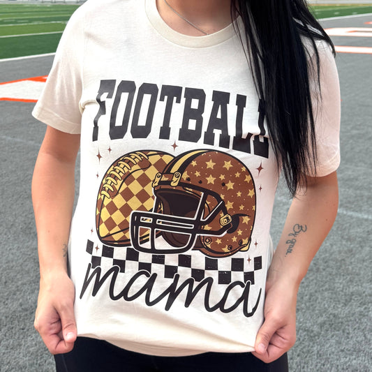 Brown Checkered Football Mama Graphic Tee D-1227