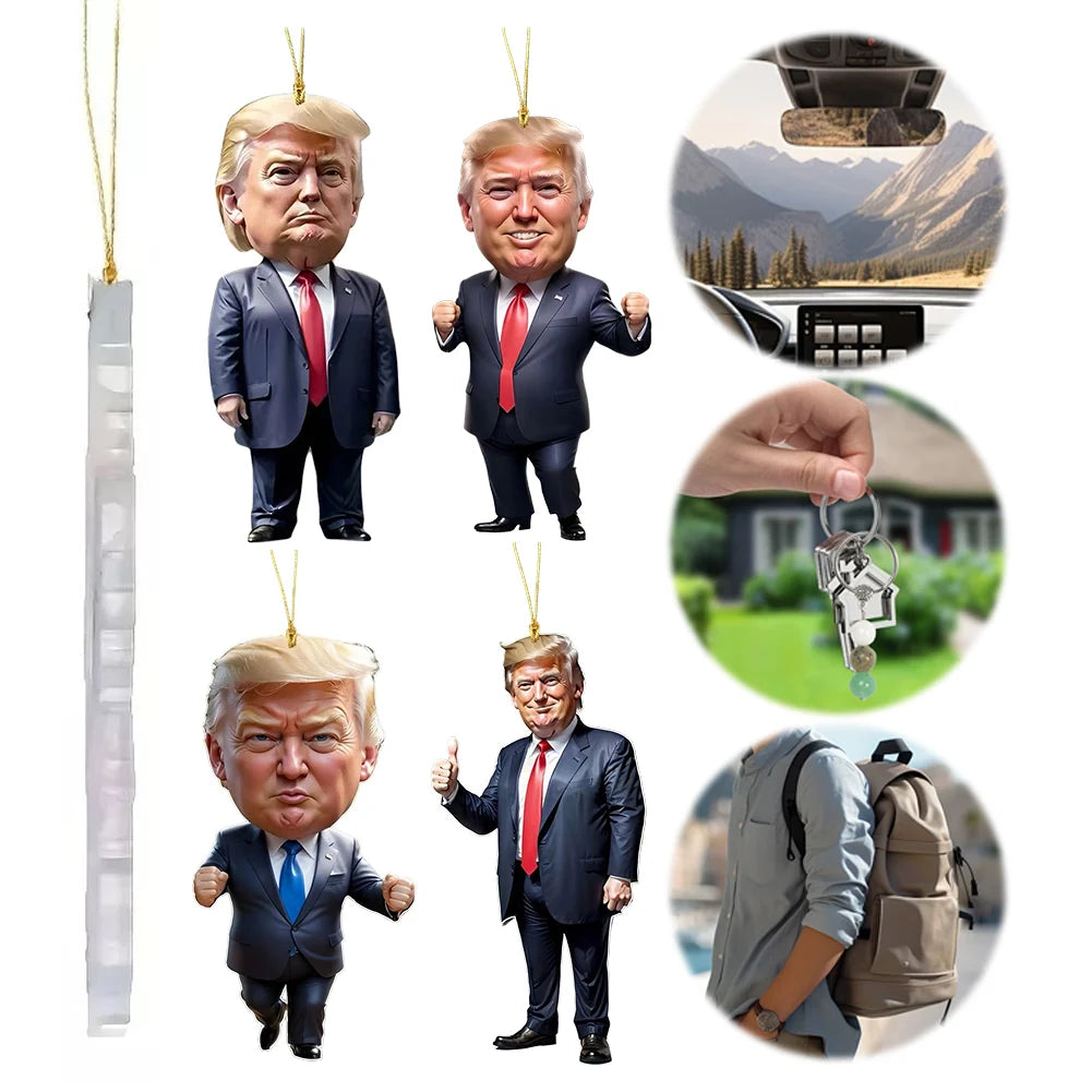 Acrylic Trump Car Hanging Ornament Trump America Presidential Election Decor Prop Trump Hanging Charm for Car Rear View Mirror