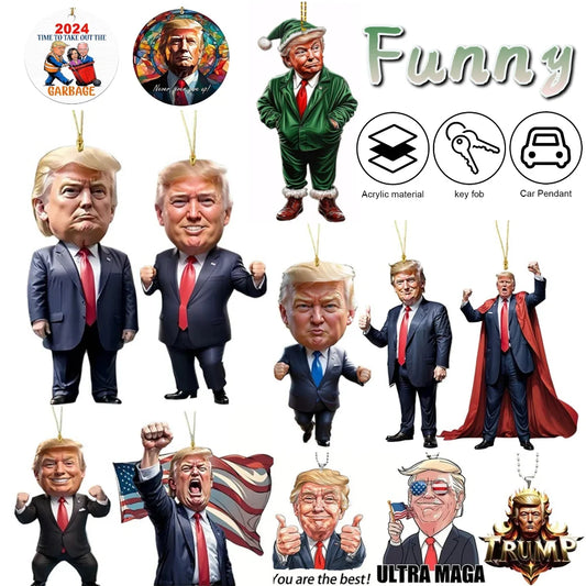 Acrylic Trump Car Hanging Ornament Trump America Presidential Election Decor Prop Trump Hanging Charm for Car Rear View Mirror