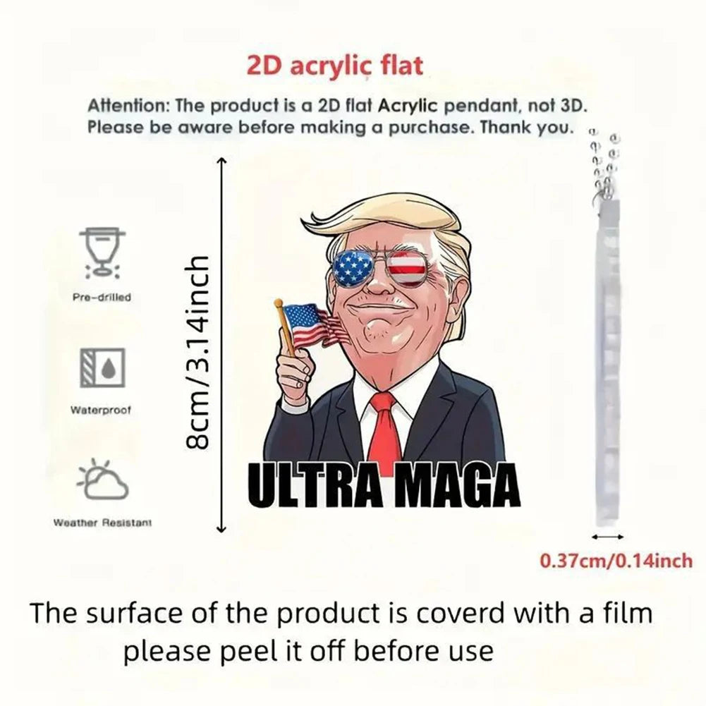 Acrylic Trump Car Hanging Ornament Trump America Presidential Election Decor Prop Trump Hanging Charm for Car Rear View Mirror