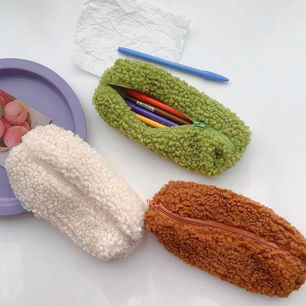 Lambswool Pencil Case Pen Pouch Plush Kawaii Zipper Bags Cosmetic Make Up Organizer  School Office Stationery Supplies