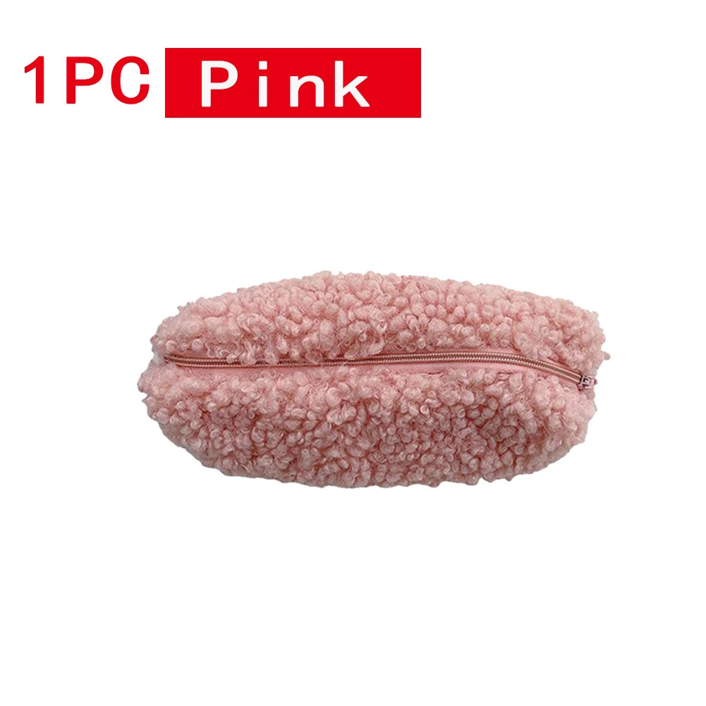 Lambswool Pencil Case Pen Pouch Plush Kawaii Zipper Bags Cosmetic Make Up Organizer  School Office Stationery Supplies