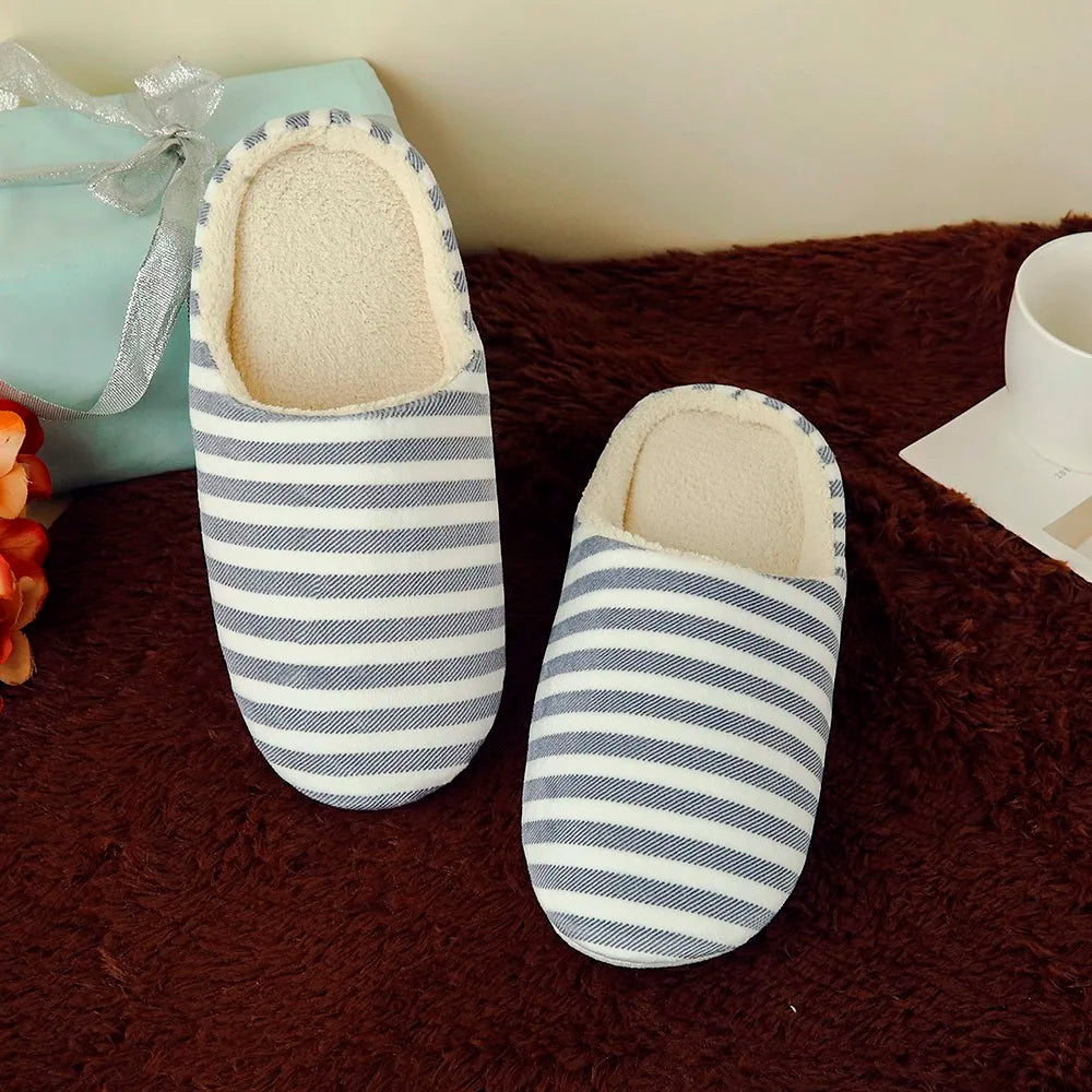 Free Shipping House Slippers For Women Warm Striped Slipper Indoors Anti-slip Winter House Shoes Winter Shoes Woman Warm
