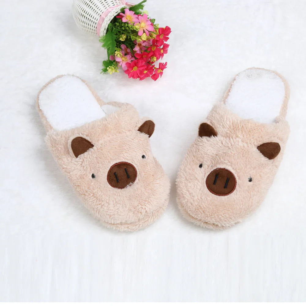 Women's Winter Slipper Chinelos Pantufas Adulto Fashion Lovely Bear Pig Indoor House Slippers With Fur New Home Shoes For Women