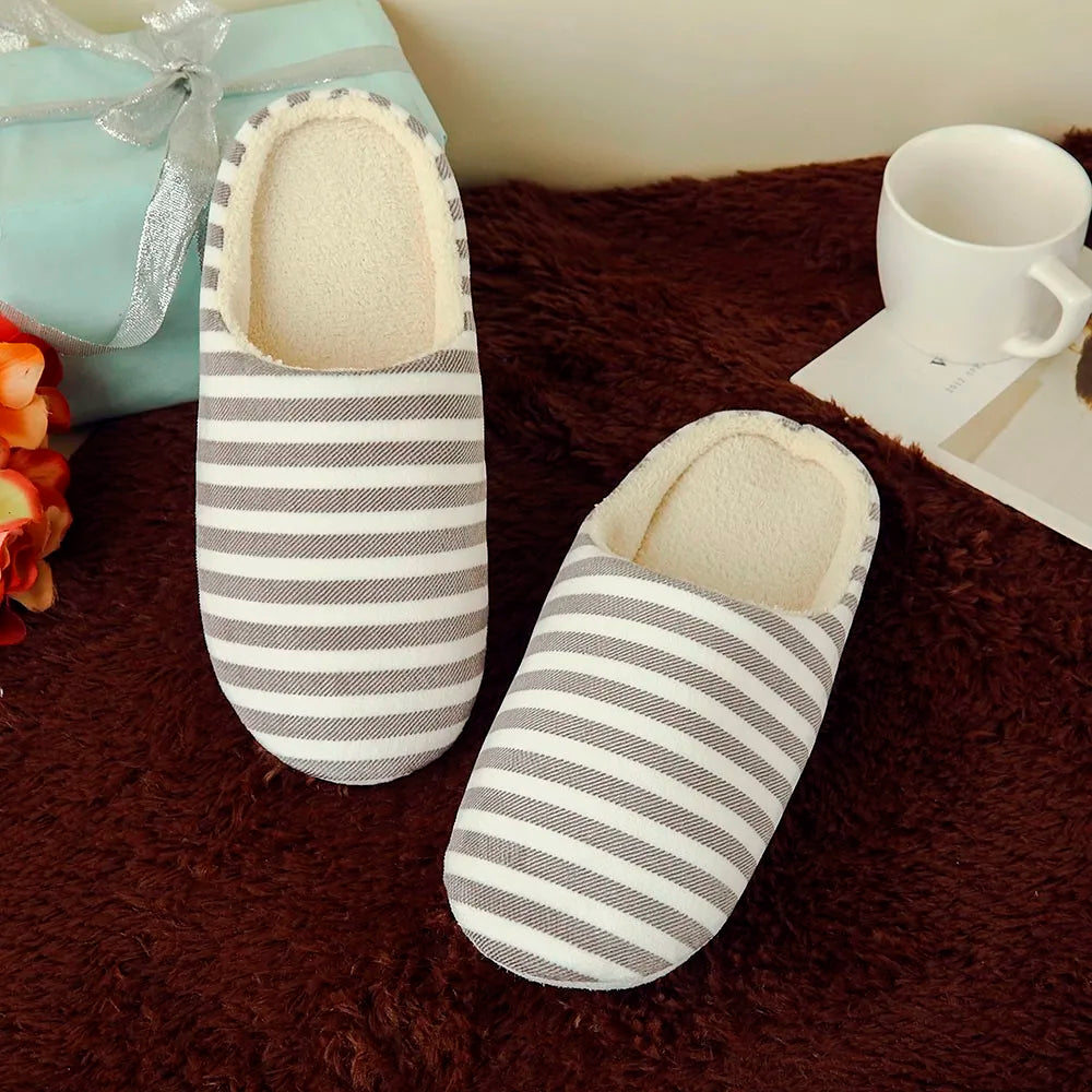Free Shipping House Slippers For Women Warm Striped Slipper Indoors Anti-slip Winter House Shoes Winter Shoes Woman Warm