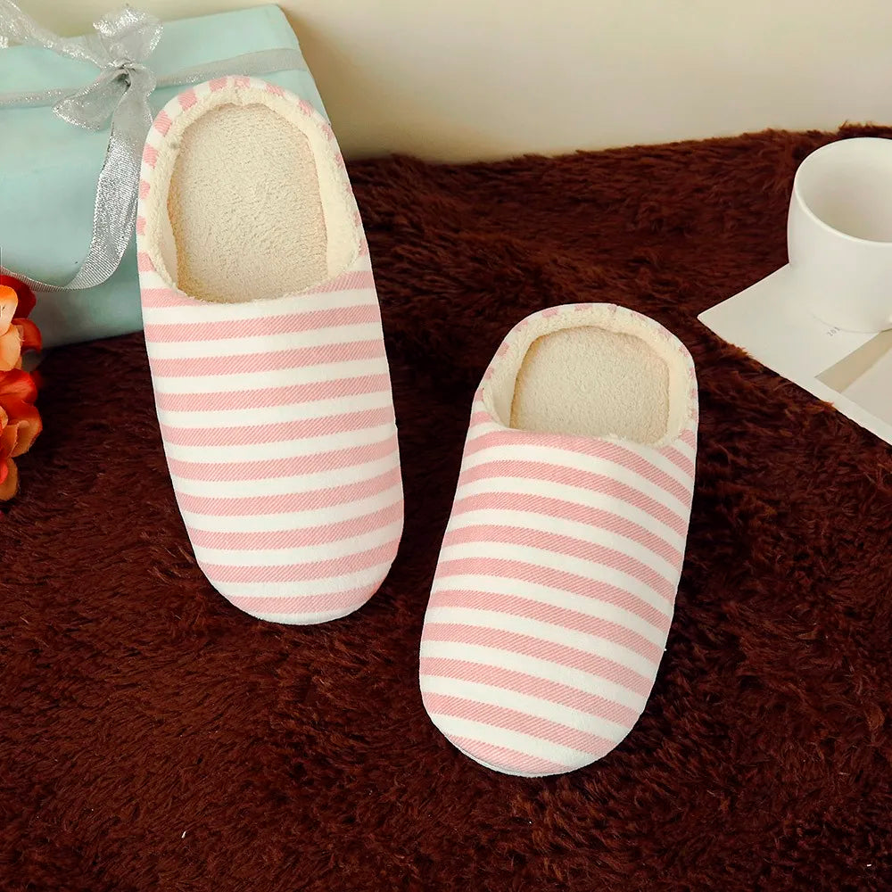 Free Shipping House Slippers For Women Warm Striped Slipper Indoors Anti-slip Winter House Shoes Winter Shoes Woman Warm