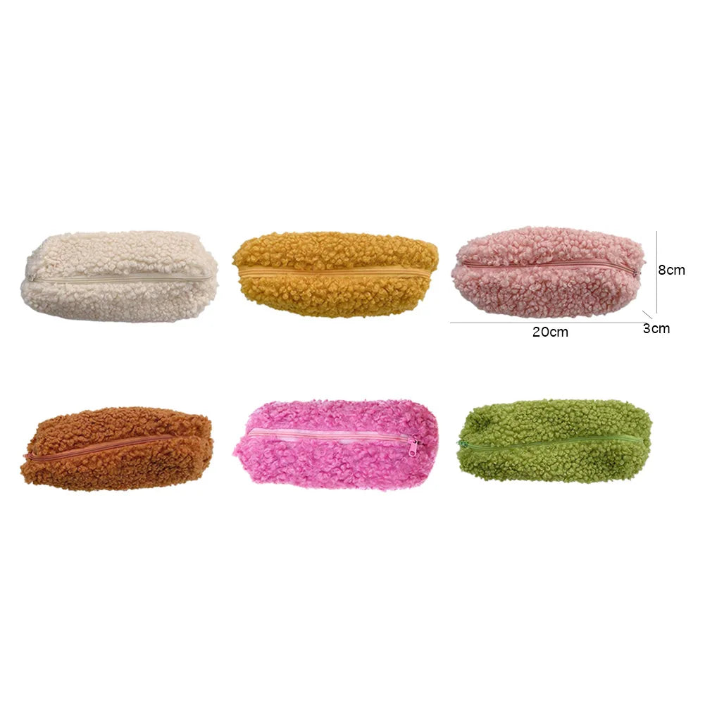 Lambswool Pencil Case Pen Pouch Plush Kawaii Zipper Bags Cosmetic Make Up Organizer  School Office Stationery Supplies