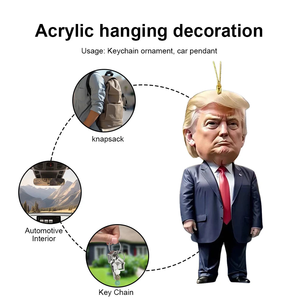 Acrylic Trump Car Hanging Ornament Trump America Presidential Election Decor Prop Trump Hanging Charm for Car Rear View Mirror