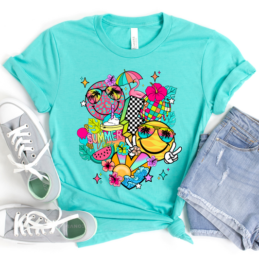Summer Vibes Smiley Faces Graphic Tee