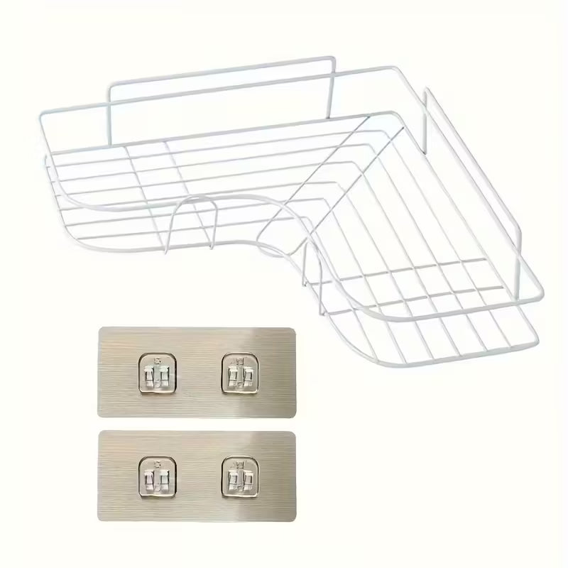 1pc Cast Iron Corner Shower Shelf - No-Drill Wall Mounted Bathroom Storage Rack