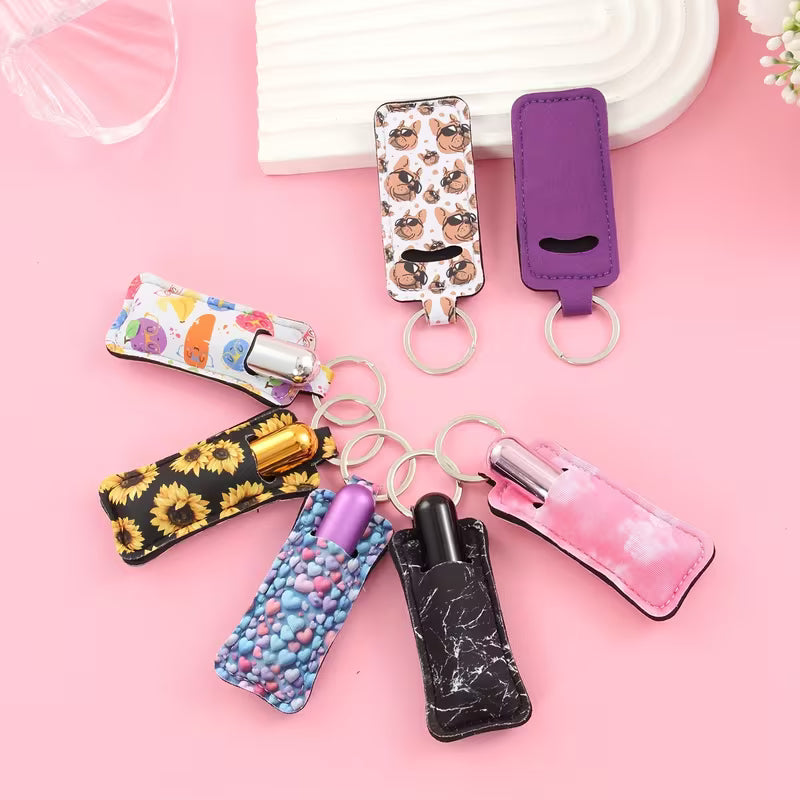 21pcs Lipstick Holder Keychain Bulk Neoprene Lipstick Gloss Lipstick Pouch with Metal Ring for Lipstick Lanyard Birthday Gift Travel Key Ring Holder, Multiple Colors, Modern.