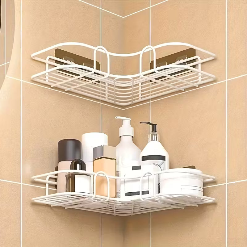 1pc Cast Iron Corner Shower Shelf - No-Drill Wall Mounted Bathroom Storage Rack
