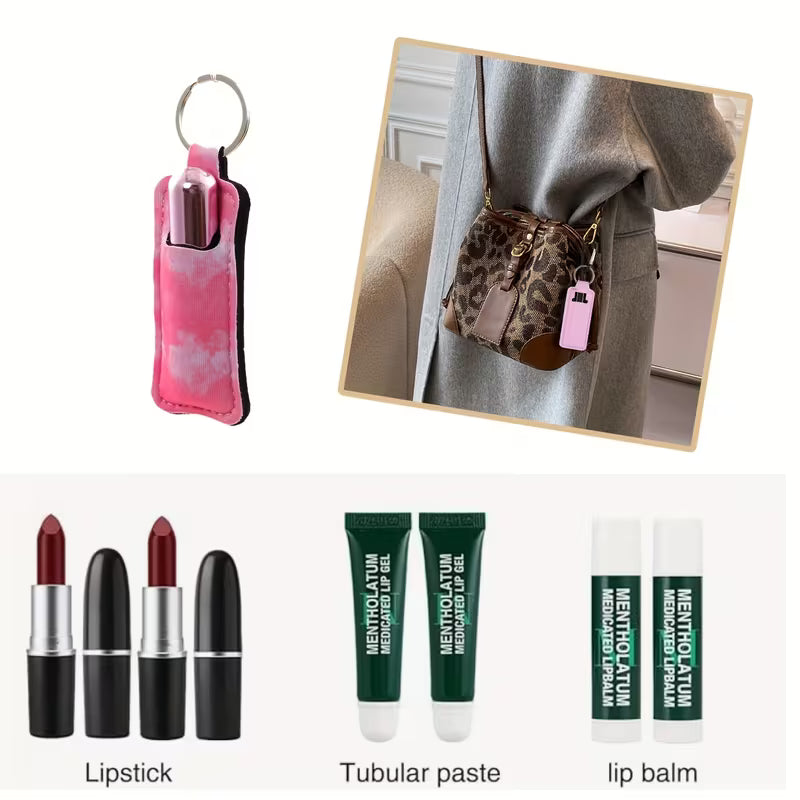 21pcs Lipstick Holder Keychain Bulk Neoprene Lipstick Gloss Lipstick Pouch with Metal Ring for Lipstick Lanyard Birthday Gift Travel Key Ring Holder, Multiple Colors, Modern.